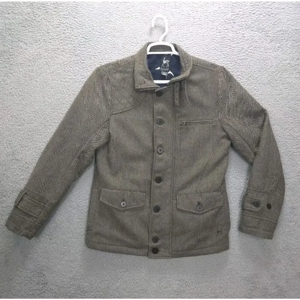 Kane & Unke Jacket Mens Medium Brown Wool Blend Utility Zip Up Hooded Coat Mock